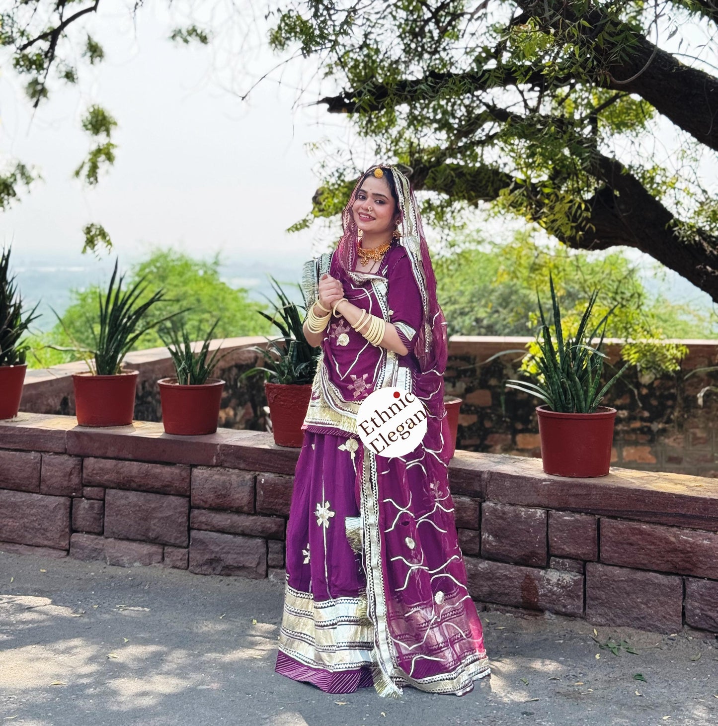 Natural Crape Wine Color Poshak | Heavy Gotta Patti Handwork & Pure Odhana | Party Wear