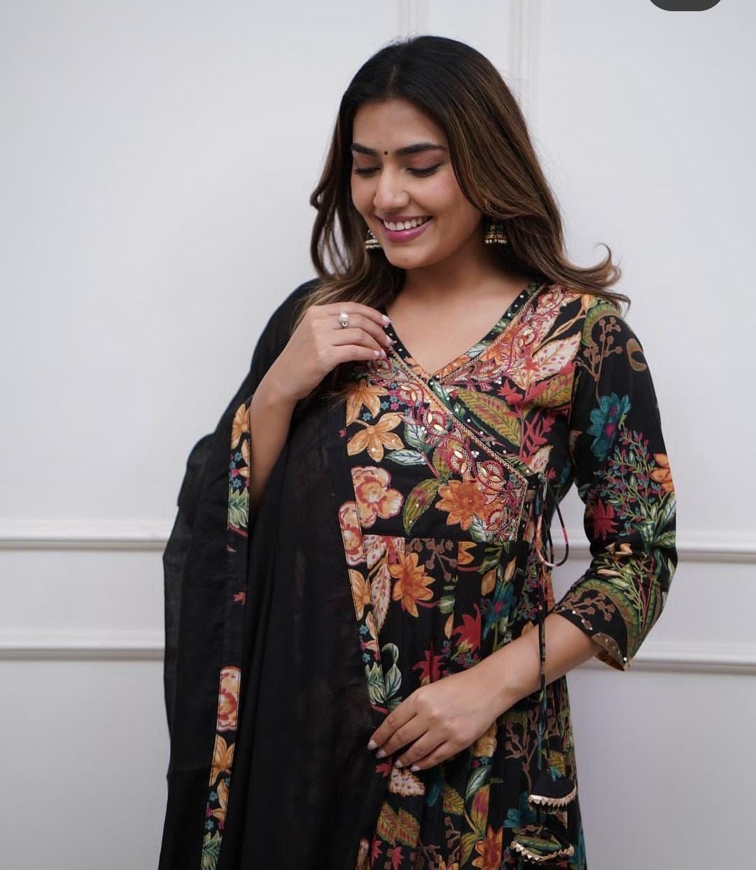 cotton Anarkali duppata pant sets     Size 38/M To 46/XXXL