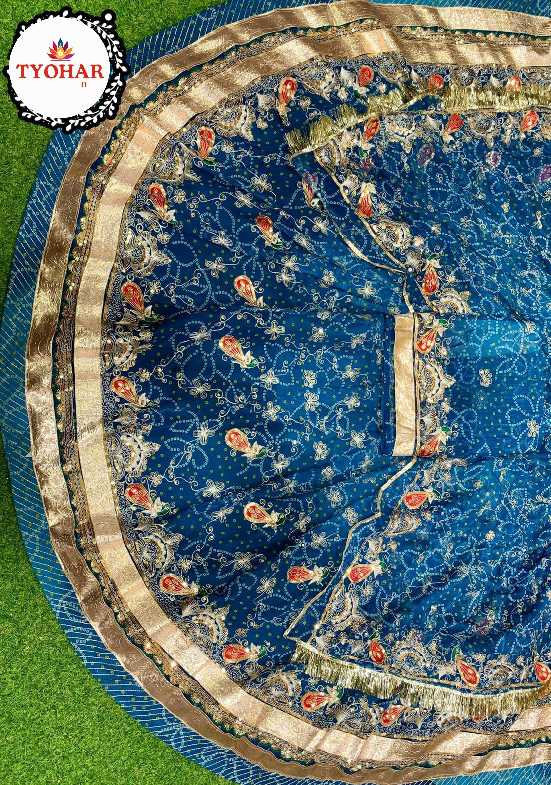 Elegant RAI BHANDHEJ multishaded BOUTIQUE ZARI WORK poshak