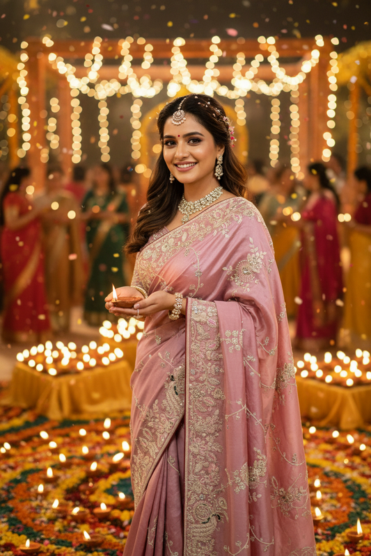 Baby Pink Pure Silk Saree with Heavy Zardozi Handwork – Designer Boutique Saree