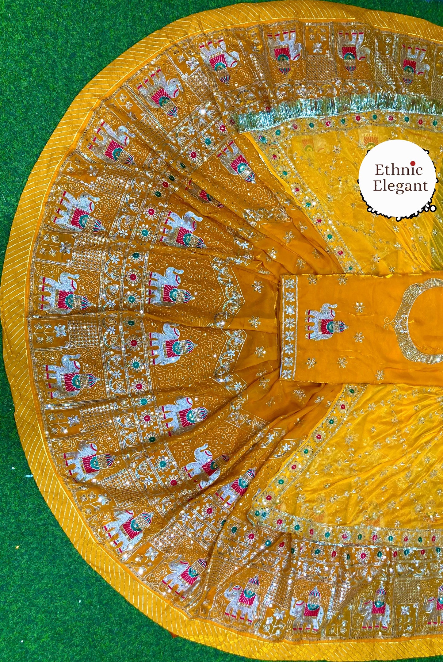 Boutique Vintage Rajputi Poshak | Premium Fendi Silk with Pure Odhani & Hand Zari Work