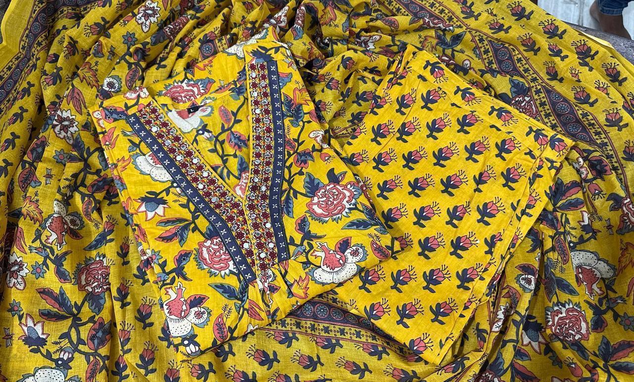 Elegant handblock print cotton kurti set Size M( 38), L(40),XL( 42), XXL(44),XXXL(46)*